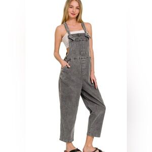 Zenana Outfitters Charcoal Denim Overalls